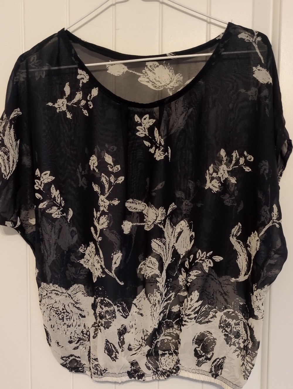 Sheer Dark Navy Floral Print Women's Top